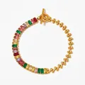 Bracelet doré avec zircons colorés baguette, chaîne à billes et fermoir à bascule - Bracelet Fermoir à Bascule Zircon Multicolore Doré (SBK023)