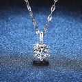 S925 sterling silver necklace featuring a 1 carat moissanite pendant with six-prong setting - 6.5mm High Carbon Stone / Platinum