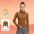 Giacca termica da yoga da donna in rosso autunnale con fodera in pile e asole per i pollici - Taglia S / Top / Rosso Autunnale