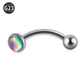 G23 titanium curved barbell eyebrow ring with gradient shimmering iridescent opal stone - Single Head - Blue Glitter Film