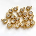Golden 6mm stainless steel birthstone charm with clear crystal for DIY jewelry making - Gold-White Zirconia