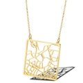 Golden square cutout city map necklace in stainless steel with minimalist grid design - Amsterdam Netherlands / Gold