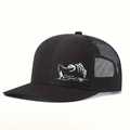 Casquette trucker de pêche noire avec maille respirante et motif d'arête de poisson - Taille unique / Tout Noir