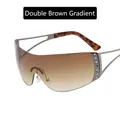 Y2K rimless sunglasses with gradient tea lenses and rhinestone star metal accents - Gradient Tea