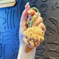 Plush fried chicken leg keychain in brown faux fur with golden metal lobster clasp - Chocolate