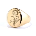Minimalist gold sunflower signet ring with a polished oval face for men and women - Size 11 / Sunflower Signet Style (纯金色02406)