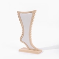 Close-up of bamboo jewelry stand with grey linen finish and multi-level display hooks - White