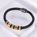 Bracciale da uomo in pelle nera intrecciata con chiusura magnetica in acciaio dorato 18k - Nero