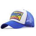 Blue and white Western 1985 embroidery mesh trucker cap shown from a 45-degree angle - Adjustable / Royal Blue/White