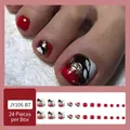 Red, black and white artistic press-on toenails with gold details, 24 pieces set JY106-B7 - JY106-B7 Red & Black Classic