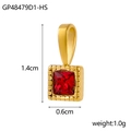 Detailed view of square gold pendant with red gemstone and technical measurements - Square - Red