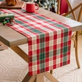 Chemin de table de Noël à carreaux rouge et vert avec fil d'or sur table de fête en bois - 40*180CM / Carreaux Rouge Blanc