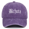Detail of Bichota gothic embroidery on a purple washed cotton vintage baseball cap - Purple