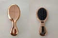 Mini portable rose gold cushion hair brush with white bristles and black massage comb base - Gold Electroplated - Clear Pin White Tip