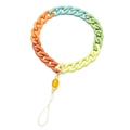 Close-up of matte resin phone lanyard with colorful interlocking links and gold metal ring - SL1856-Orange Cyan Green Yellow Red Matte
