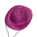 Sombrero de vaquero rosa con lentejuelas para fiestas y cordón trenzado en blanco y negro - Talla Única(58cm) / Rosa rojo