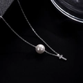 Elegant S925 silver necklace with white pearl and sparkling pavé diamond letter T charm - Letter T