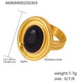 Detailansicht eines ovalen schwarzen Achat-Rings aus 18K vergoldetem Edelstahl mit Größen - US 6 / Gold