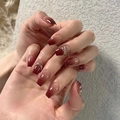 Glossy reddish-brown gradient ballerina press-on nails with silver metal wire accents - HY298 Red Brown Gradient Metal Ring