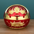 Red enamel round ashtray with gold rose relief patterns and a matching lid - Gold Red Enamel Rose