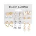 9-pair vintage gold and silver earring set with pearls, butterflies, and hearts - Gold and Silver Artificial Pearl Butterfly Set (55197)