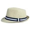 Cappello fedora in paglia beige con nastro a righe blu per vacanze estive al mare - M (56-58cm) / Cachi chiaro