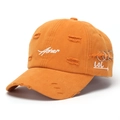 Détails de la casquette de baseball jaune moutarde avec usures et anneaux métalliques - Jaune Gingembre