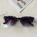 Square sunglasses with gradient blue frames, dark lenses, and gold star accents - Top Leopard Bottom Blue