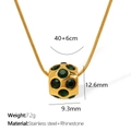 Gold stainless steel necklace featuring a cylinder pendant with inlaid green rhinestones - Green Rhinestone Gold Necklace (XL340GNRG)