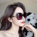 Black oversized square sunglasses with purple gradient lenses and gold rose detail - Gold Fox Edge Black