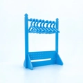 Mini bright blue acrylic earring display rack with eight hooks and perforated base board - Blue