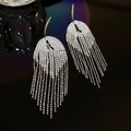 Silver geometric tassel earrings with pavé crystals and long shimmering fringes - Semicircle Arc Tassel Style (5#)