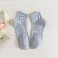 Light blue cotton ankle socks with cute puppy embroidery and black bow detail - Blue Dog (8002)