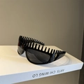 Futuristic black cat-eye sunglasses with spike trim details and dark lenses - 25# Spike Headband Sunglasses - Black