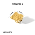 Hammered texture geometric 18K gold stainless steel ring with 17mm inner diameter - Gold Irregular Ring (YYR023180-G)