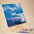 DIY digital oil painting kit with sailboat canvas, wooden easel, and 12-color acrylic paint - 20x20cm Framed Kit / HD30 Sunset Sailing