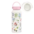 1L vacuum insulated sports water bottle in cream with floral print and ceramic liner - Ivory White 23B