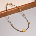 Minimalist 2mm natural tourmaline necklace with brown and yellow gradient gemstone beads - XL0091 Brown Small Beads Yellow Accents