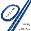 Blue stainless steel curb chain jewelry set with necklace and bracelet for men - Bracelet (7mm) / Blue