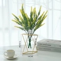 Modern gold metal geometric flower vase with glass insert and decorative green plant - Short Rhombus Vase + 2 Yellow Lavenders / Gold