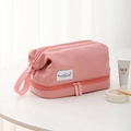 Trousse de maquillage rose en nylon imperméable à double couche avec poignée et double zip - Petit / Rose