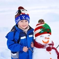 Blue penguin pattern knitted Christmas hat with LED lights and colorful pom-pom - Cartoon Santa Head