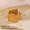 Adjustable 18K gold plated stainless steel flower ring with detailed floral pattern - Gold (757 Flower)