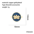 18K gold plated lotus flower charm with blue zircon and size specifications - Lotus (P05500)