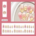 Sweet pink press-on nails featuring cute strawberry, cartoon bear, and grid patterns - Strawberry Party (Glue Style)