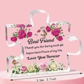 Puzzle-shaped acrylic plaque gift for best friend with rose butterfly pattern and message - Best Friend Pink Round Base Style (Q48)