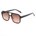 Lunettes de soleil carrées double pont avec monture noire et détails écaille - Noir et Écaille avec Verres Dégradés Thé