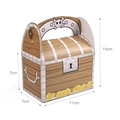 Geschenkbox aus Papier im Piratenschatzkisten-Design mit Maßen und Holzmaserung - 7x11x7cm / Tragbare Schatzkiste Mit Goldmünzen