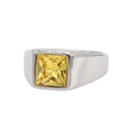 Sleek silver titanium steel ring featuring a large square yellow gemstone in bezel setting - Steel Yellow Stone