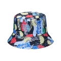 Detailed view of colorful graffiti bucket hat with street style abstract lettering print - Multicolor Letter Abstract Graffiti (Q)